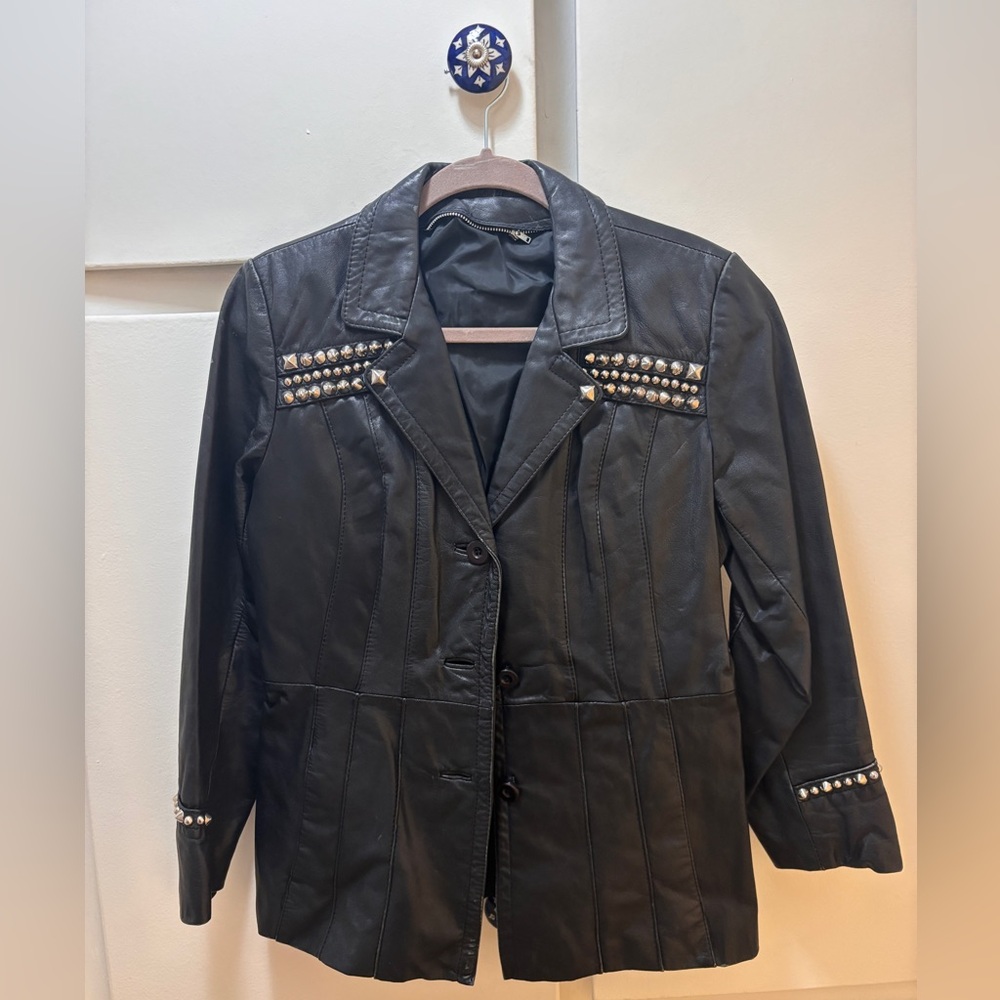 Vintage Genuine Leather Black Studded Jacket